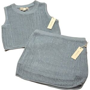 NWT Vintage Havana Periwinkle Blue Box Knit Sweater Crop Tank & Mini Skirt Small